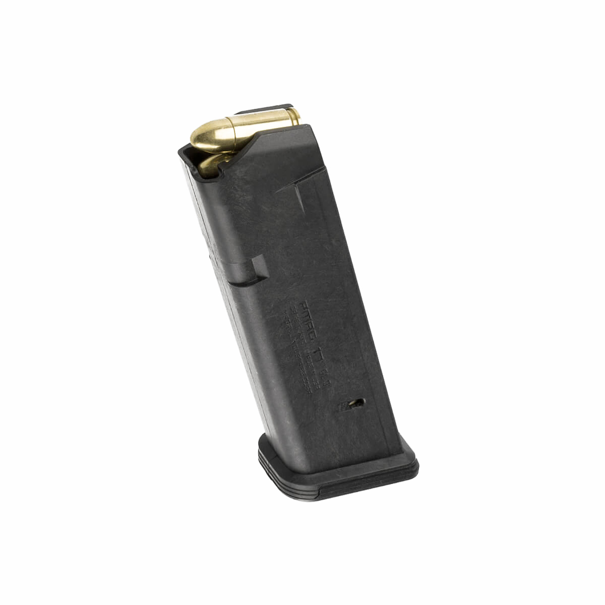 Magpul PMAG 17 GL9 9mm Glock magazine loaded with ammunition on a white background.